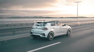 Self driving autonomous electric car driving along a bridge stock video