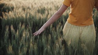 A girl in a wheat field featuring crop, nature, and agriculture