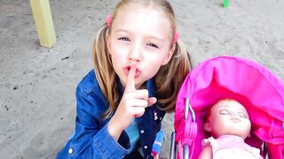 Baby doll playing with ice cream toys on the Playground. Video for kids - compilation.