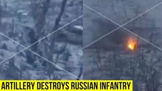 Russian infantry line destroyed by Ukrainian artillery