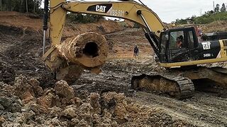 Excavator angkat kayu
