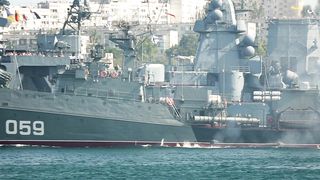 Warship On Maneuvers in the Sea