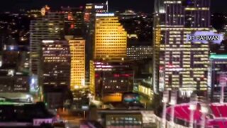 Chicago night drone view