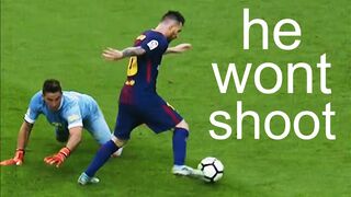 Messi keeps trying to dribble the goalkeeper...