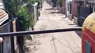 Amazing train middle of village
