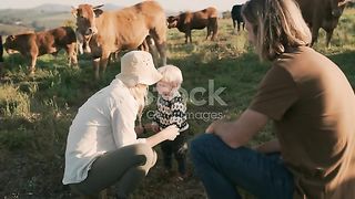 A family enjoy in their farm