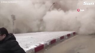 Moment second 7.7 earthquake hits Turkey caught on live tv.