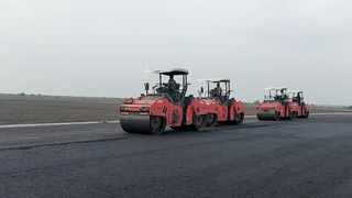 Top layer of road asphalt finished by road rollers