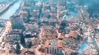 Ariel footage of aftermath in Turkey after disastrous earthquake "strongest in century" struck Turkey & Syria on Monday..