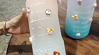 2l Water Bottle With Bounce Cover Time Scale Reminder Frosted Cup With Cute Stickers For Outdoor Sports Fitness Large Capacity - Water Bottles