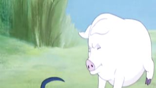 Dock and pigs cartoon.