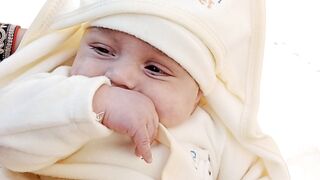 Cute baby sneezing