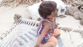 Baby girl fun with black color mouth