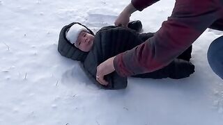 Baby playing on ice first time