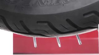 Amazing transformation of a motorcycle tire with spikes! Cool experiment by Wood Mood!
