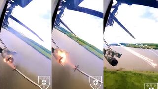 Ukrainian combat helicopters fly low and unleash missiles at Russian targets