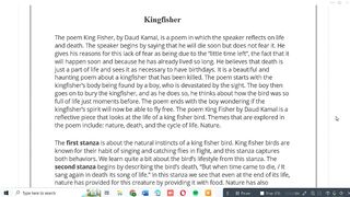 Kingfisher by Daud Kamal Line by Line Analysis and Explanation in Urdu |literaturereview90|