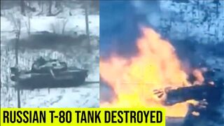 Russian T-80 Tank destroyed by single Ukrainian strike