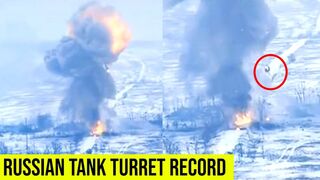 Ukrainian forces destroy another Russian tank sending its turret to fly at record altitude