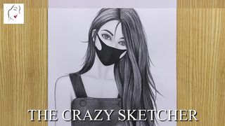 How to draw a Girl With Beautiful Hair A Girl Drawing With Face Mask Girl Drawing