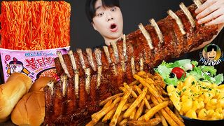 ASMR MUKBANG | FIRE NOODLES AND FRIED BACK RIBS EATING SOUND!.