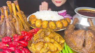 ASMR eating mutton curry|| mutton fat curry|| chicken curry|| egg curry and boiled zera Rice