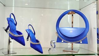 Ladies shoes hand bag watch full set gift set blue colour