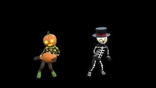 pumpkin and skeleton dancing funny