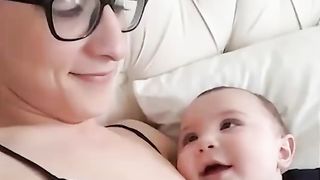 Cute baby can't stop staring at her mom| very lovely moment.????????????????????