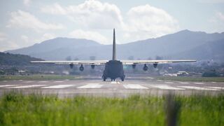 Military transport plane take off