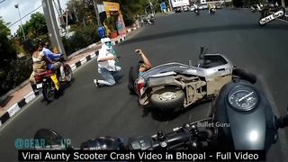 Viral Aunty Scooter Crash Video in Bhopal - FULL VIDEO | Camera Saved a Rider????