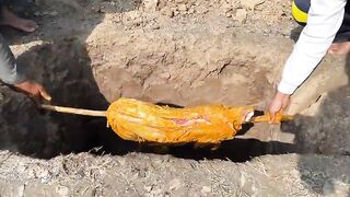 Whole Whole Stuffed Goat Cooking 3 Hours In Mud Oven
