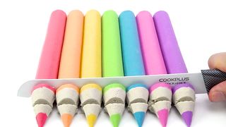 Kids cartoon! How to make kinetic sand Rainbow pencil cutting