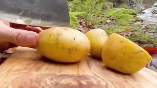 natural campfire pancake with potatoes and cheese