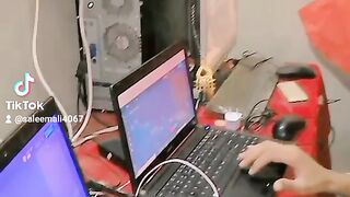 Computer typing the song