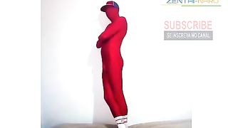 Workout in red #Zentaisuit Part 2 - #Stretching in #Morphsuit