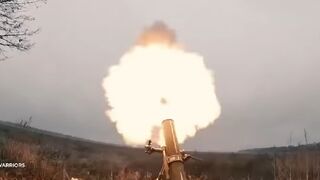 Belarusian volunteer 'Volat' battalion fires 120-mm mortars at Russian positions