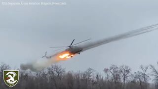 Ukrainian combat helicopter fires missiles at Russian positions