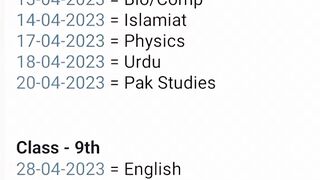 9th class datesheet