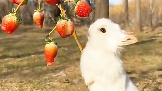 OMG Rabbit eating strawberry ????
