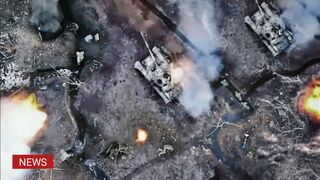 Huge explosion as Ukrainian drones drop bombs blow up wagner position