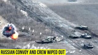Ukrainian artillery strikes the crew of a destroyed Russian convoy