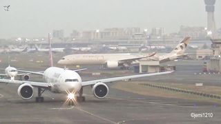 Etihad A350-1000 (50 years livery) delayed departure from Mumbai Airport