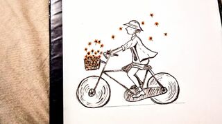 How to draw a boy riding a bicycle  | Easy sketch for beginners