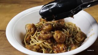 prawn pasta | spicy butter garlic shrimp pasta recipe