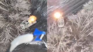 Ukrainian drones drop bombs on Russian armoured tanks in huge blasts