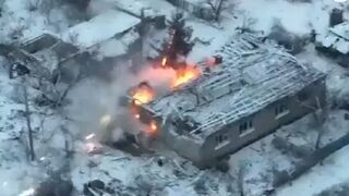 Ukrainian ordnance pummels Russians hiding in a destroyed house on the frontlines
