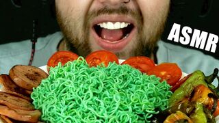 ASMR GREEN NOODLES + SAUSAGES + ROASTED PEPPERS + TOMATOES | EATING SOUND (NO TALKING) ???? BEST SOUND