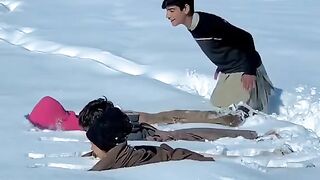 Kids enjoying with snow