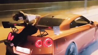 Nissan GTR With Burnout|Girl ON Back |Crazy